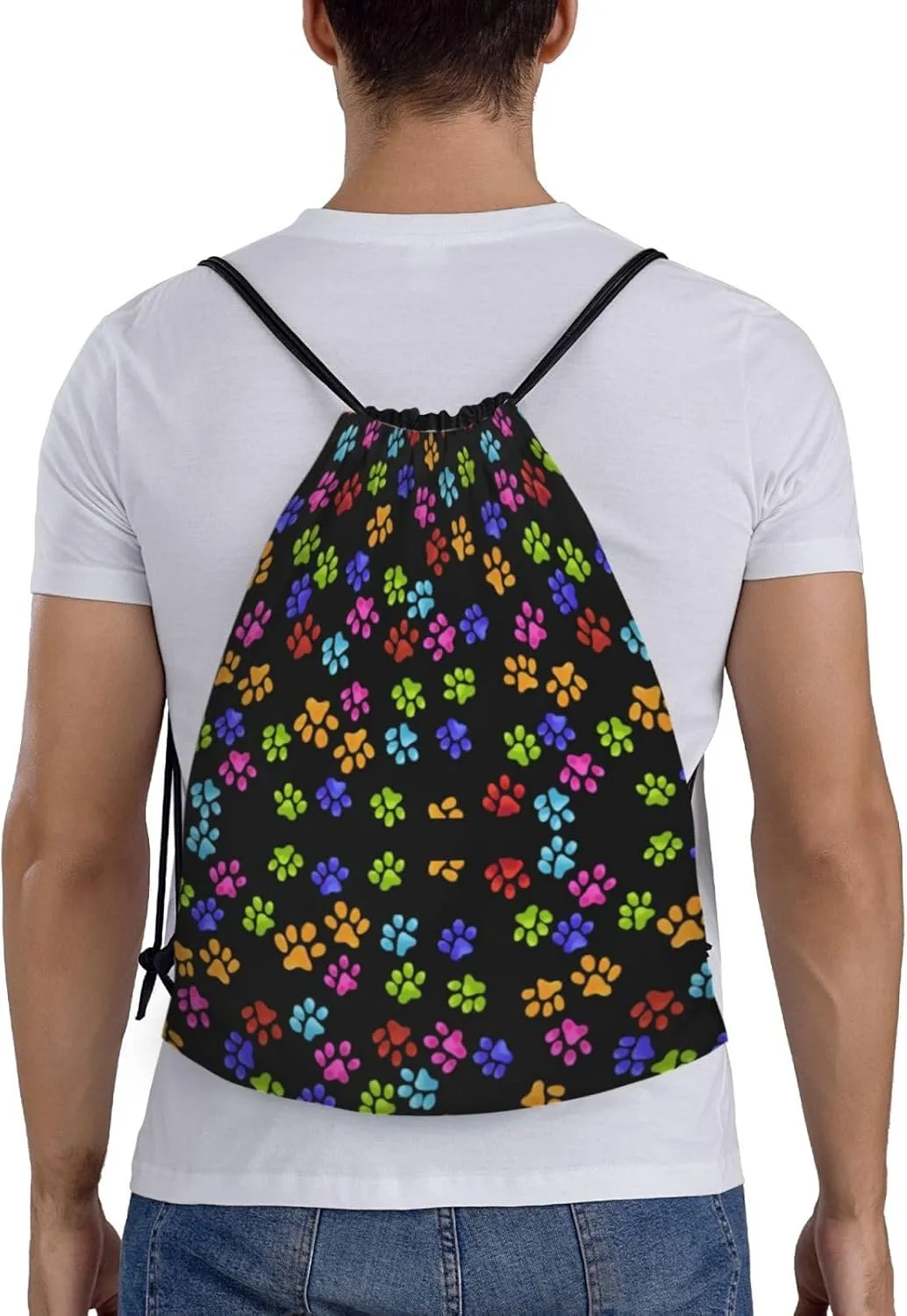 Cute Dog Paw Print Drawstring Backpack Adjustable Bag Sackpack Paws Bags for Gym Shopping Sport Yoga