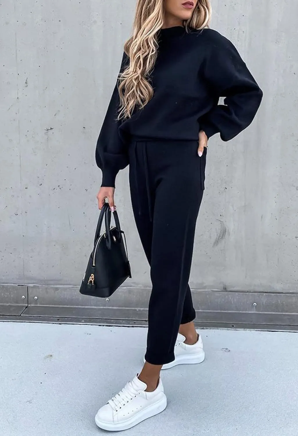 Cutiefox Women's 2 Piece Sweatsuit Outfits Lantern Sleeve Pullover Tops and High Waist Jogger Pants Lounge Sets