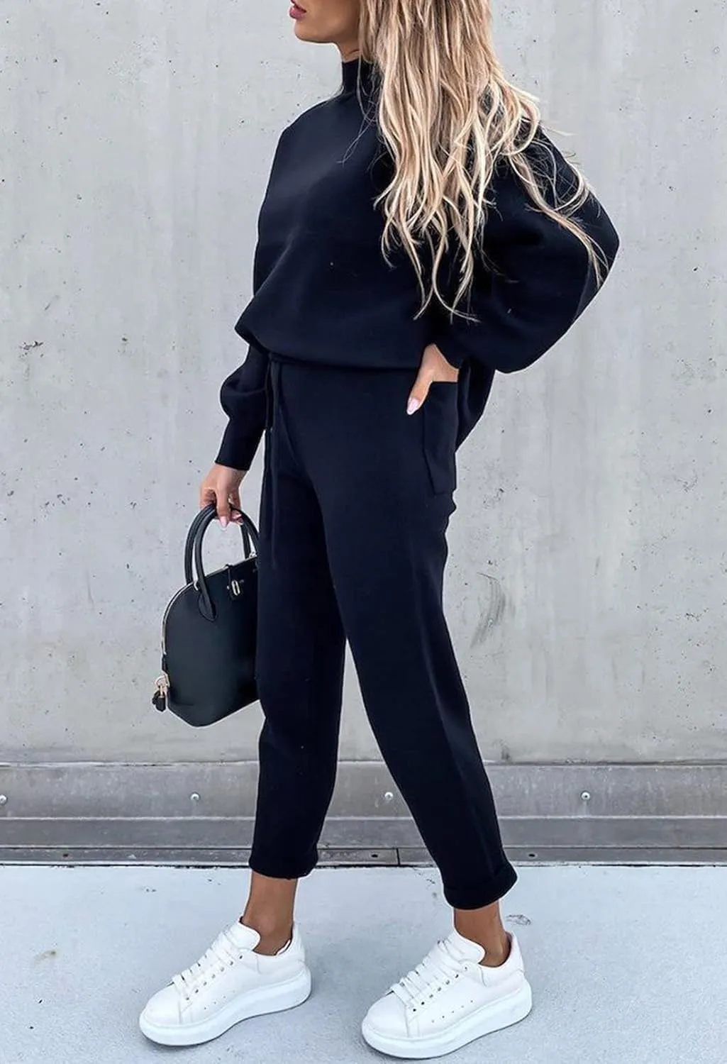 Cutiefox Women's 2 Piece Sweatsuit Outfits Lantern Sleeve Pullover Tops and High Waist Jogger Pants Lounge Sets