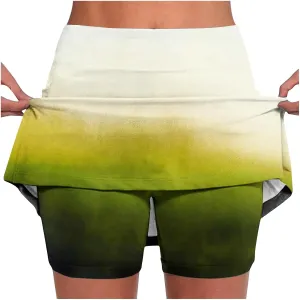 DDAPJ pyju Skorts for Women Dressy Casual Gradient Color High Waisted Tennis Skirt with Shorts Underneath Summer Clothes
