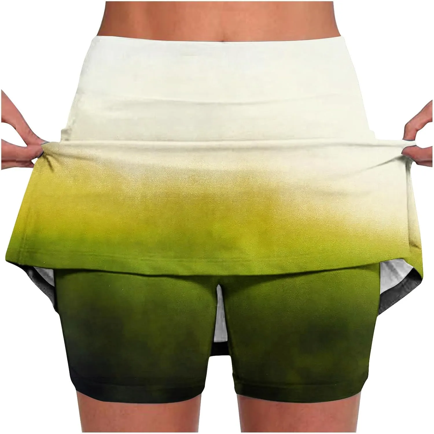 DDAPJ pyju Skorts for Women Dressy Casual Gradient Color High Waisted Tennis Skirt with Shorts Underneath Summer Clothes