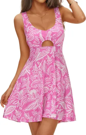 DIRASS Women 2025 Summer Spaghetti Strap Dress V Neck Cut Out Vacation Casual Beach Party Mini Dresses with Pockets