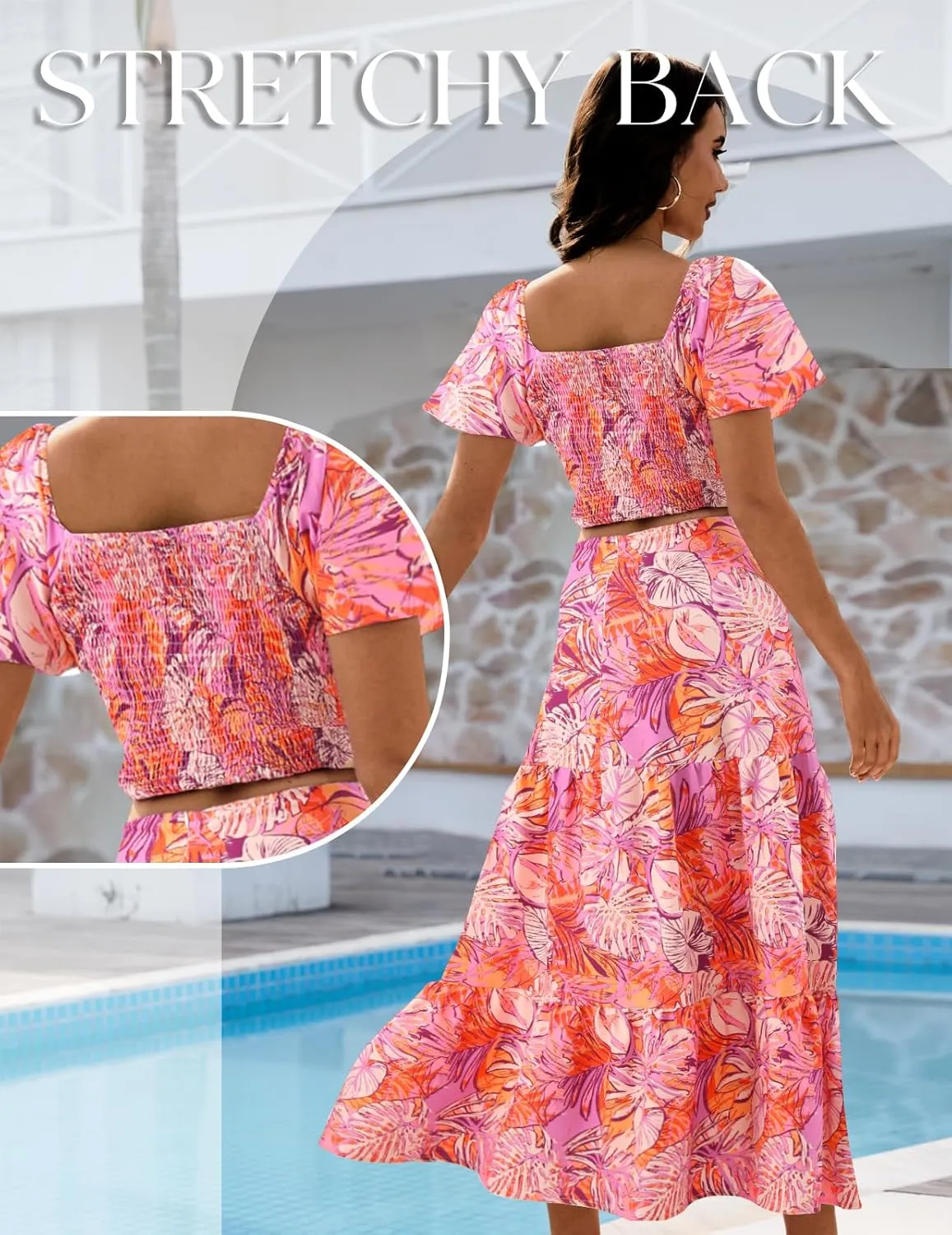 DRESSTELLS Women's 2 Piece Skirt Set, Floral Skirt Set Outfits Suit, Top & Long Skirts, Casual Boho Summer Dress 2025