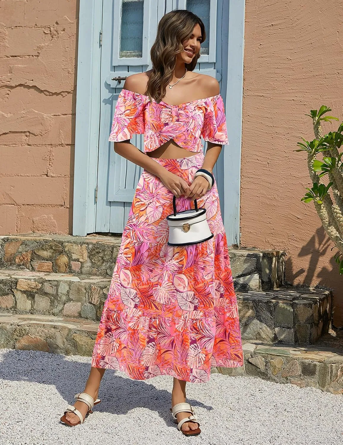 DRESSTELLS Women's 2 Piece Skirt Set, Floral Skirt Set Outfits Suit, Top & Long Skirts, Casual Boho Summer Dress 2025