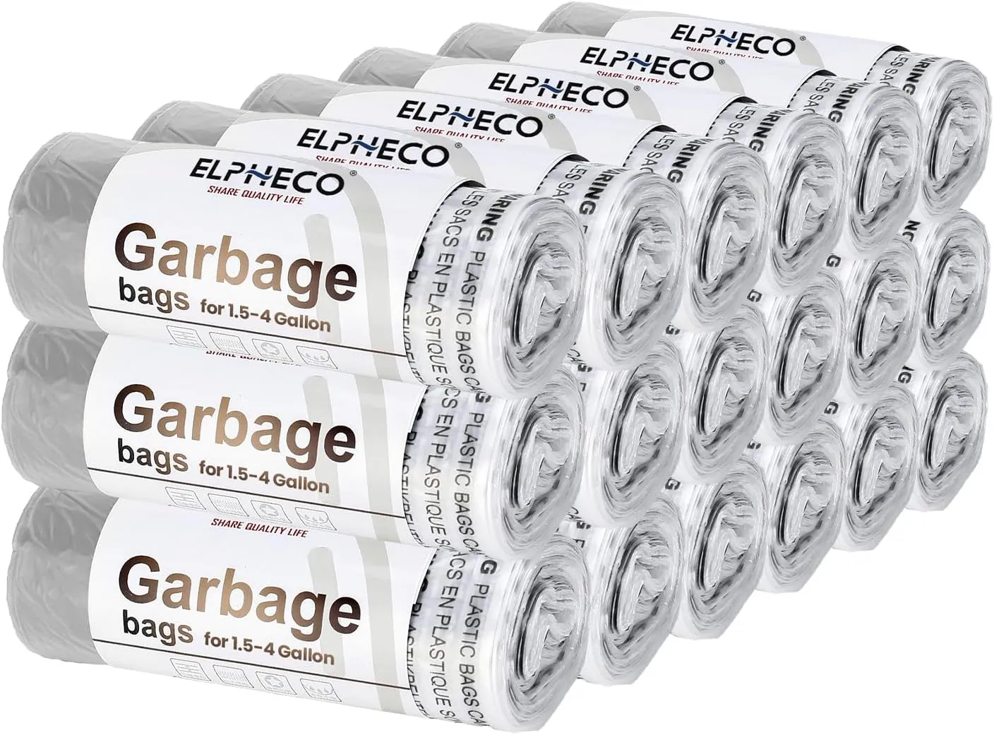 ELPHECO 2.5 Gallon Trash Bags  15 Liters Drawstring Garbage Bags  Small Trash Bags For Bathroom Office Living Room Use  Suitable For 1.5-4 Gallon Trash Can  18"20"  180 Count / 18 Rolls  A