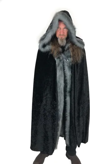 Everfan Adult Medieval Hooded Cloak with Faux Fur Trim and Leather Straps