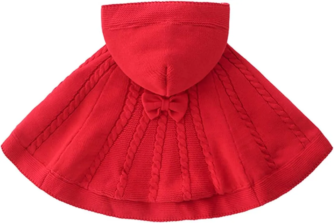 famuka Baby Girl Cloaks Warm Knitted Poncho Toddlers Red Cape Cloak