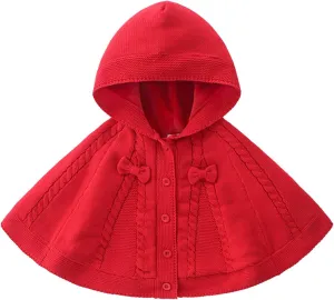 famuka Baby Girl Cloaks Warm Knitted Poncho Toddlers Red Cape Cloak