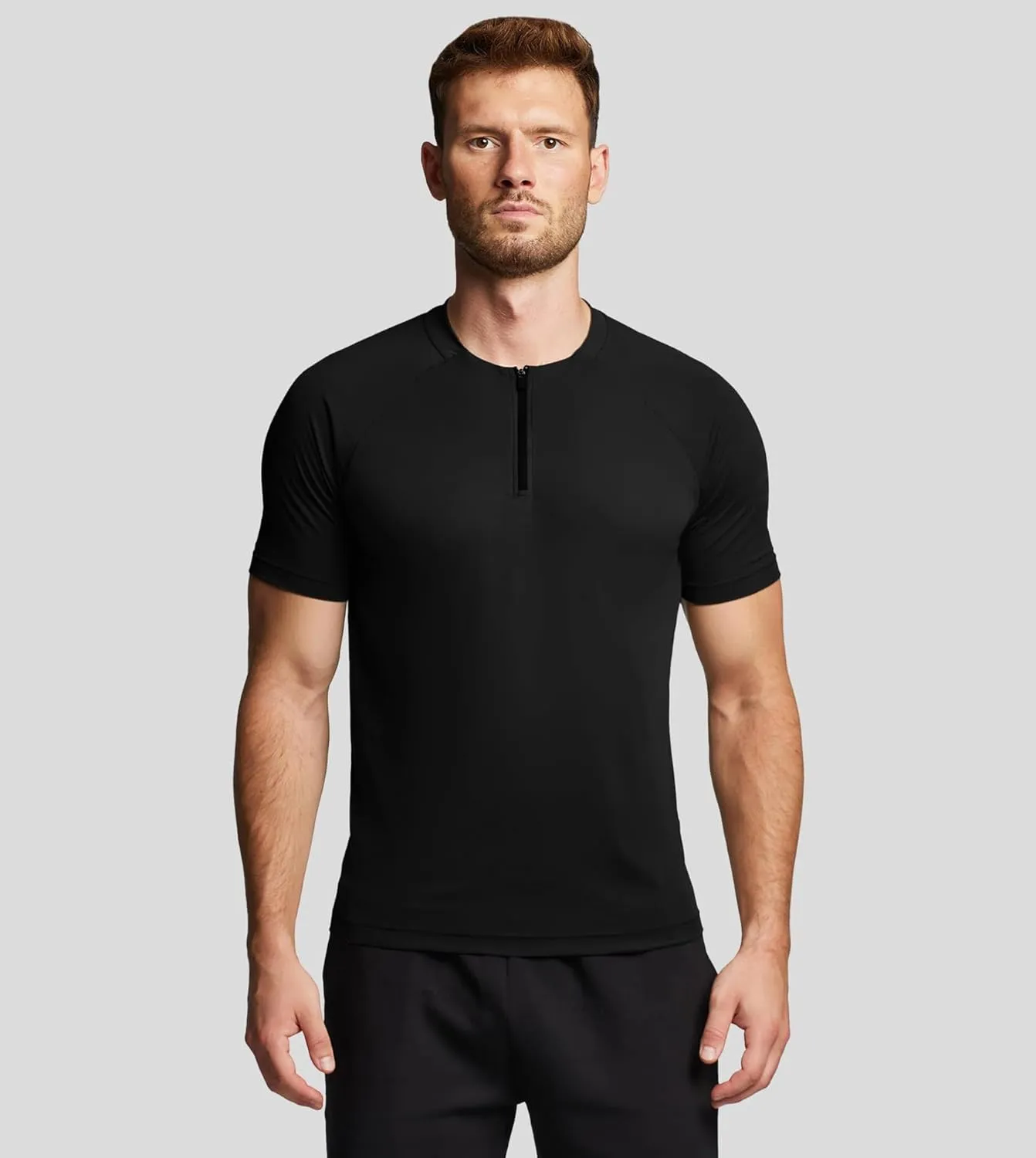 Fioboc Mens Shirts Quarter Zip Short Sleeve Gym Workout Performance Moisture Wicking Athletic Quick Dry Compression Shirt Men