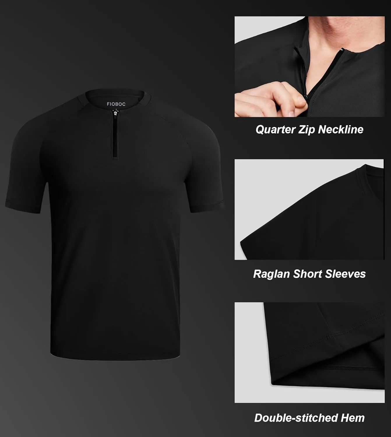 Fioboc Mens Shirts Quarter Zip Short Sleeve Gym Workout Performance Moisture Wicking Athletic Quick Dry Compression Shirt Men