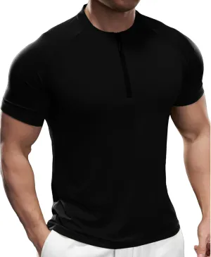 Fioboc Mens Shirts Quarter Zip Short Sleeve Gym Workout Performance Moisture Wicking Athletic Quick Dry Compression Shirt Men