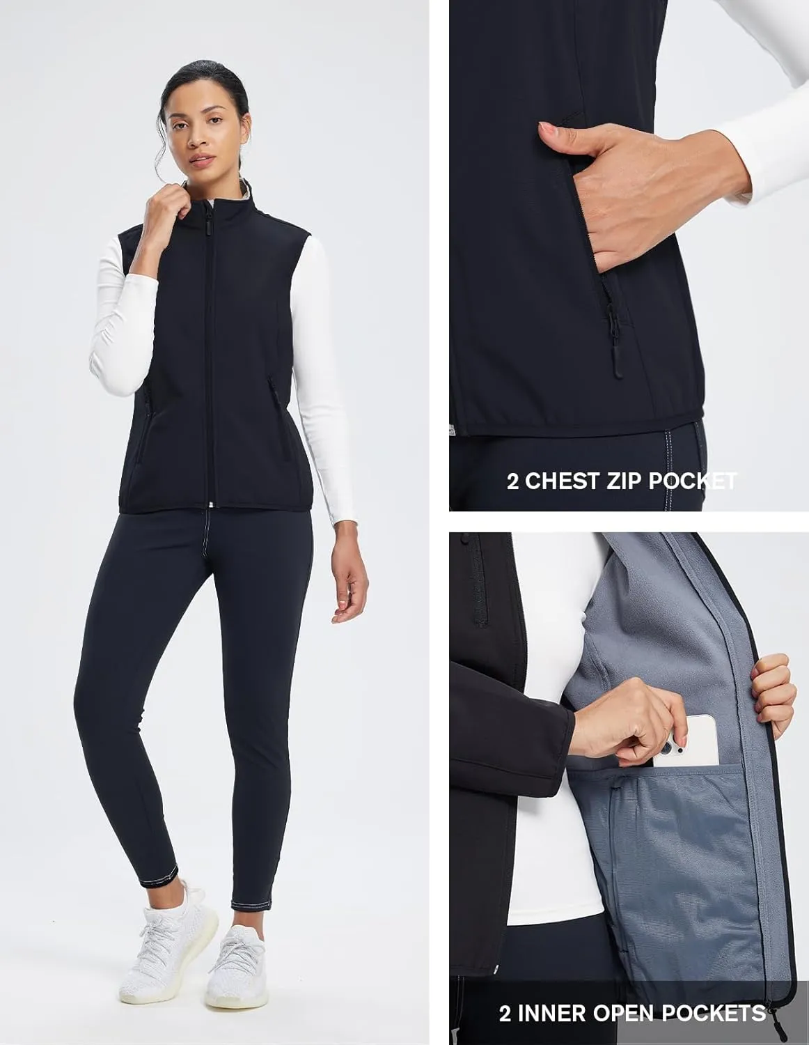fit space Women's Softshell Vest Athletic Warm Up Sleeveless Scrub Jacket Zip Pockets Cycling Running Golf