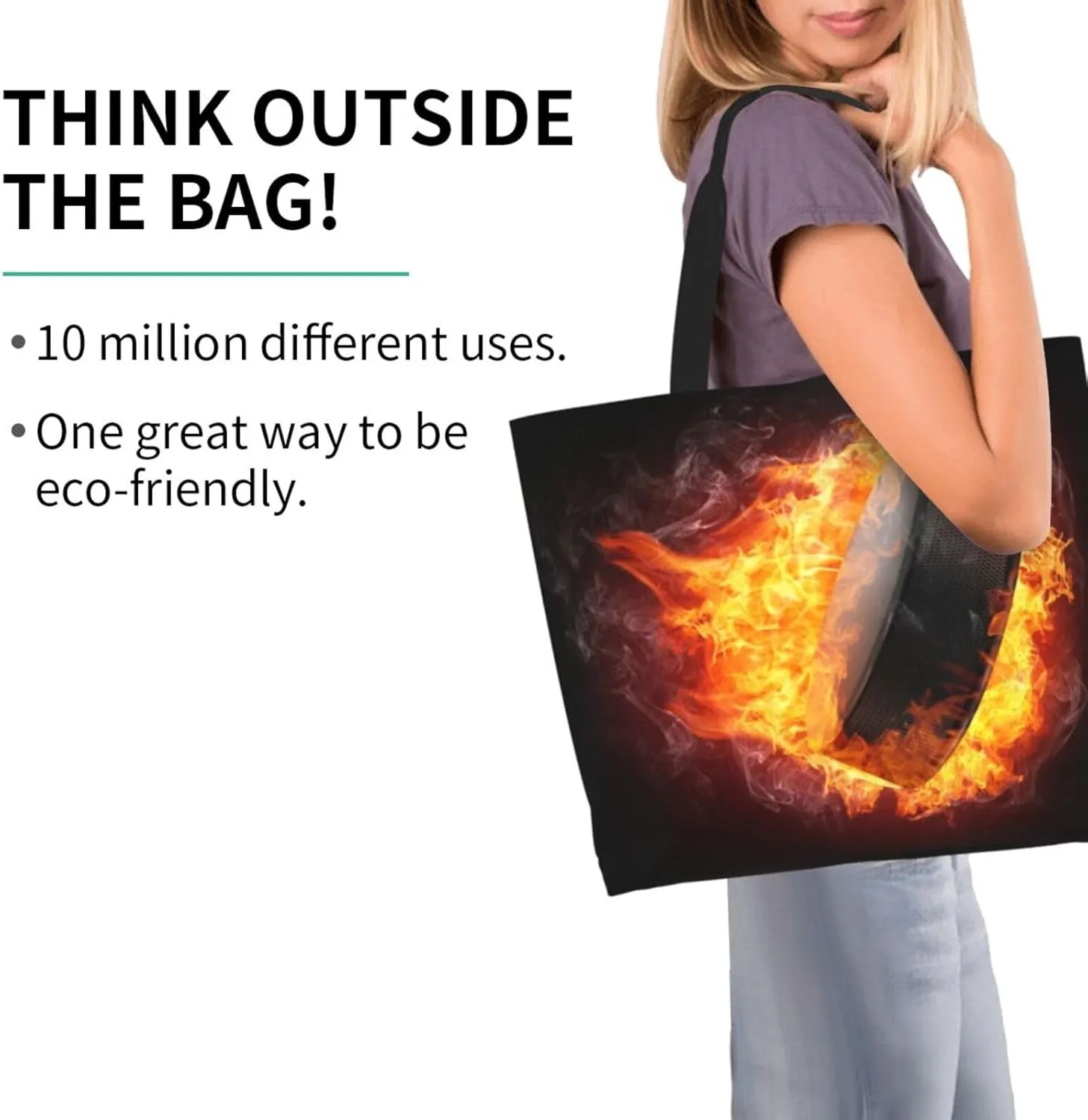 Flame Hockey Puck Women's Tote Bag Large Capacity Single Shoulder Bags Handbag for Shopping Work
