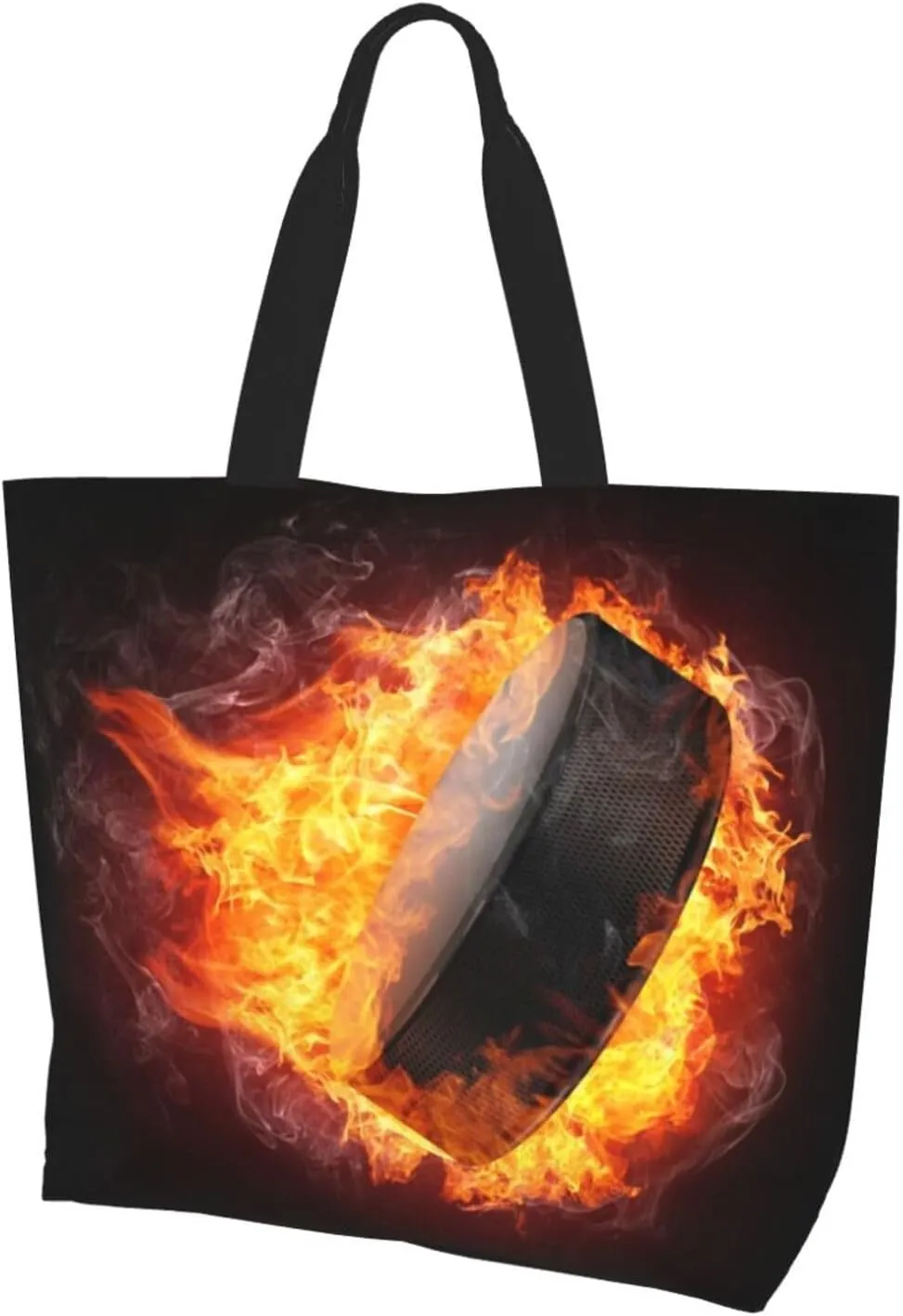 Flame Hockey Puck Women's Tote Bag Large Capacity Single Shoulder Bags Handbag for Shopping Work