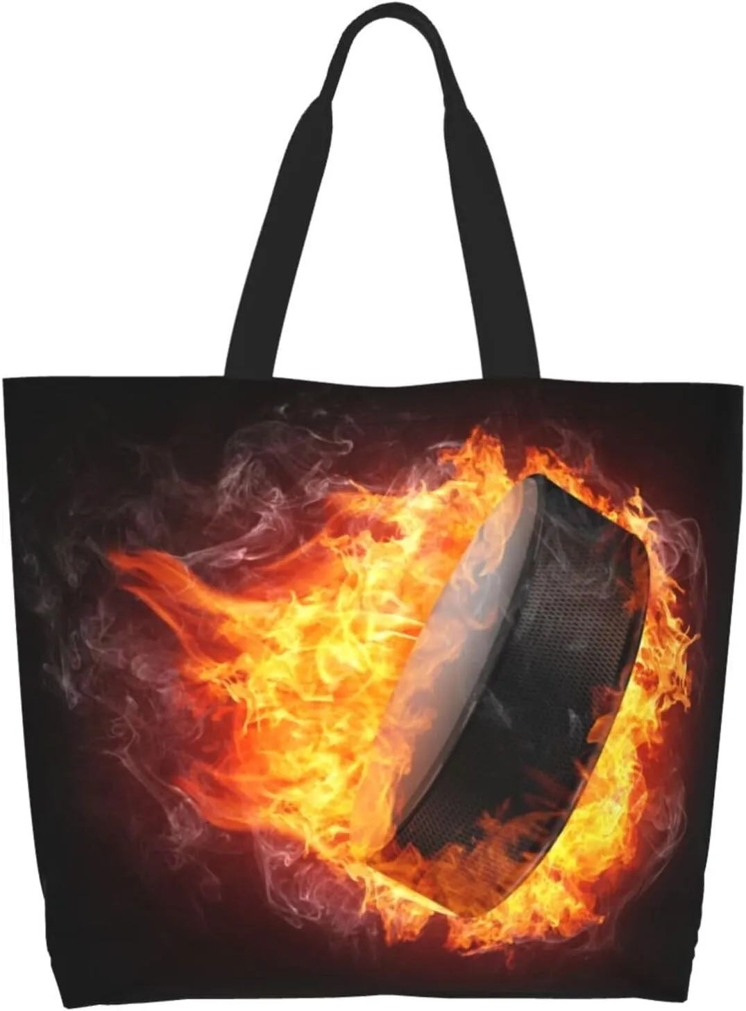 Flame Hockey Puck Women's Tote Bag Large Capacity Single Shoulder Bags Handbag for Shopping Work