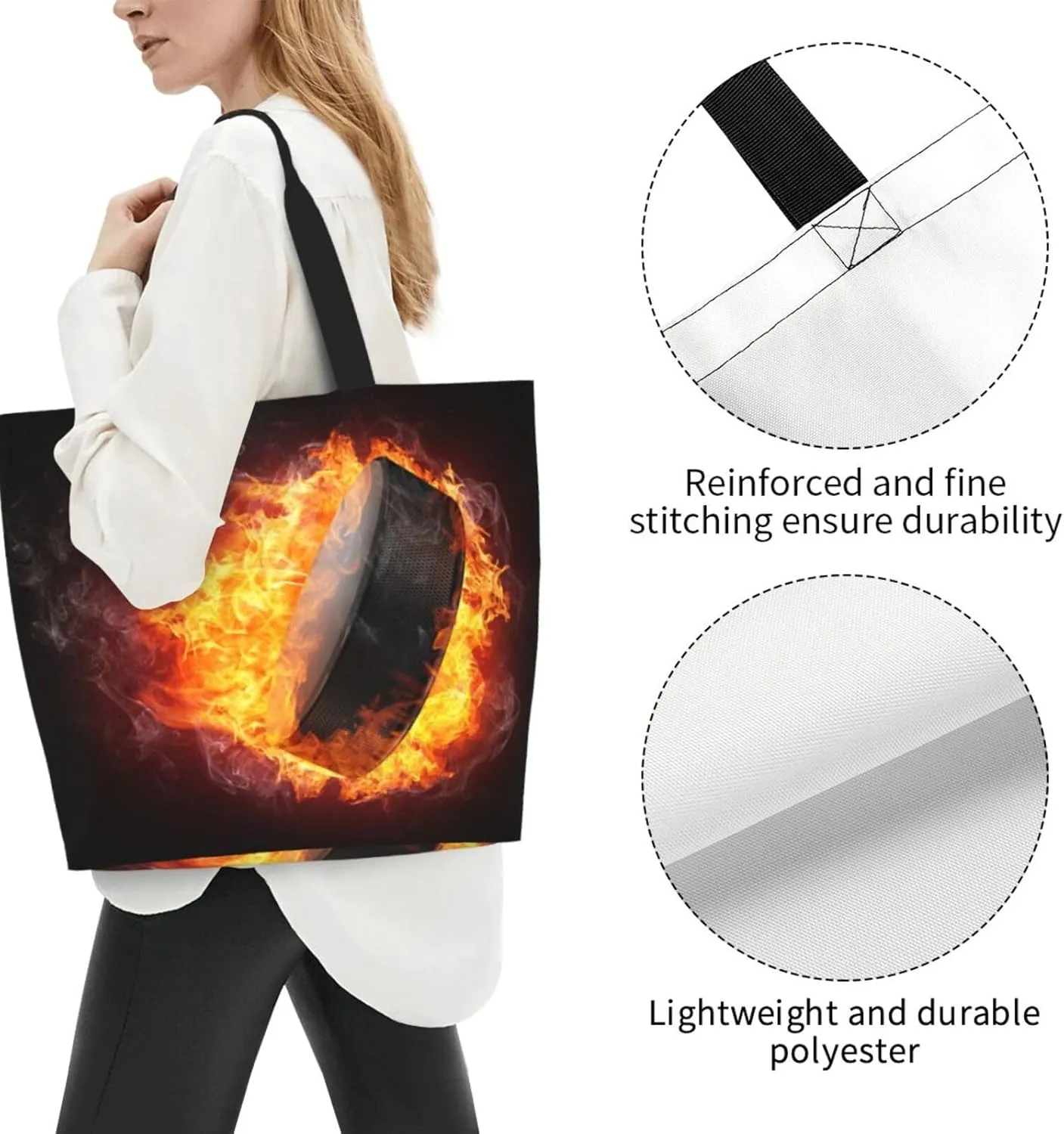 Flame Hockey Puck Women's Tote Bag Large Capacity Single Shoulder Bags Handbag for Shopping Work