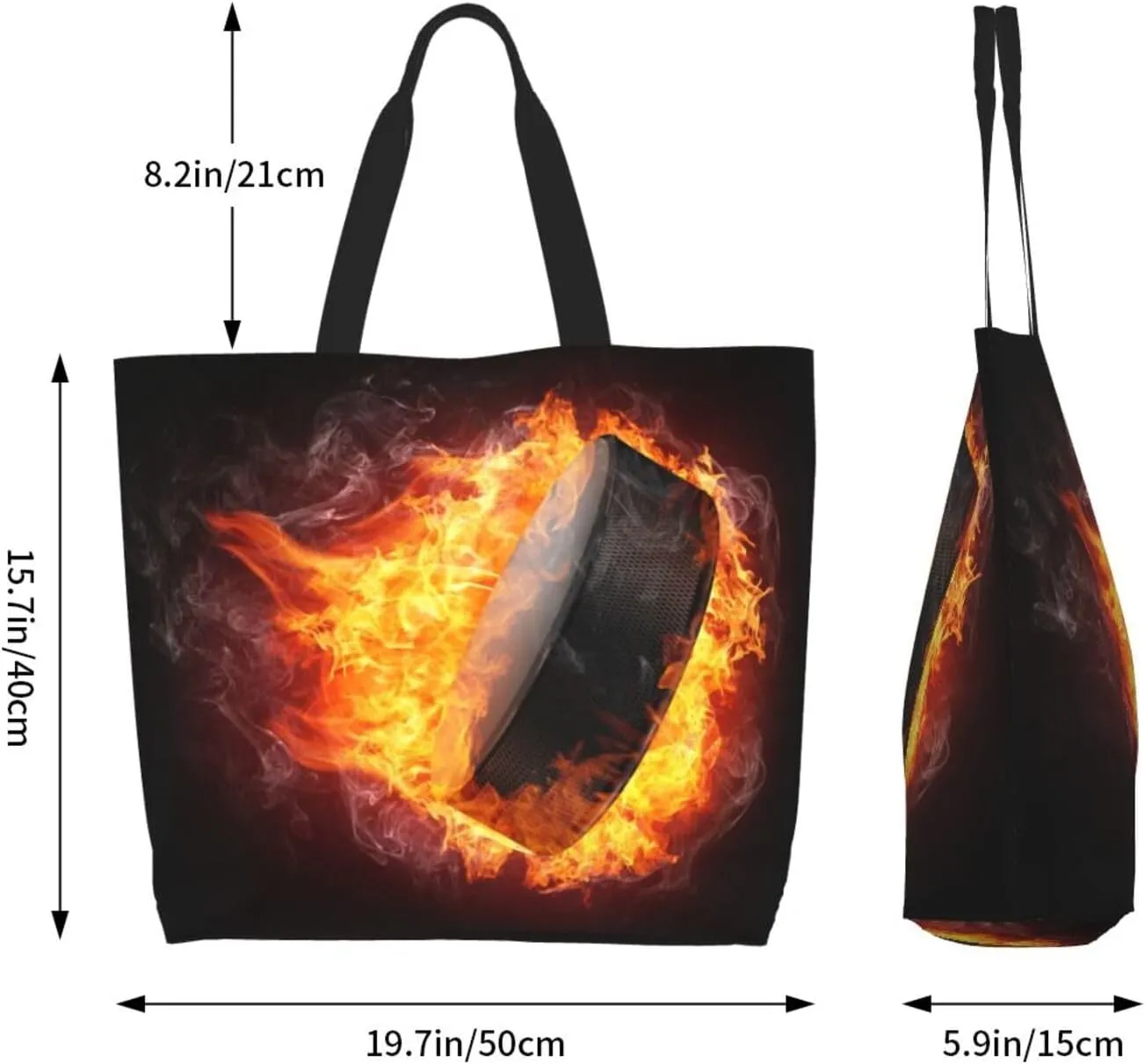 Flame Hockey Puck Women's Tote Bag Large Capacity Single Shoulder Bags Handbag for Shopping Work