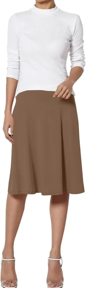 FlekmanArt Women's Basic Midi Skirt Versatile Stretchy Flared Summer Casual High Waisted Skirt Pleated A-Line Skirts