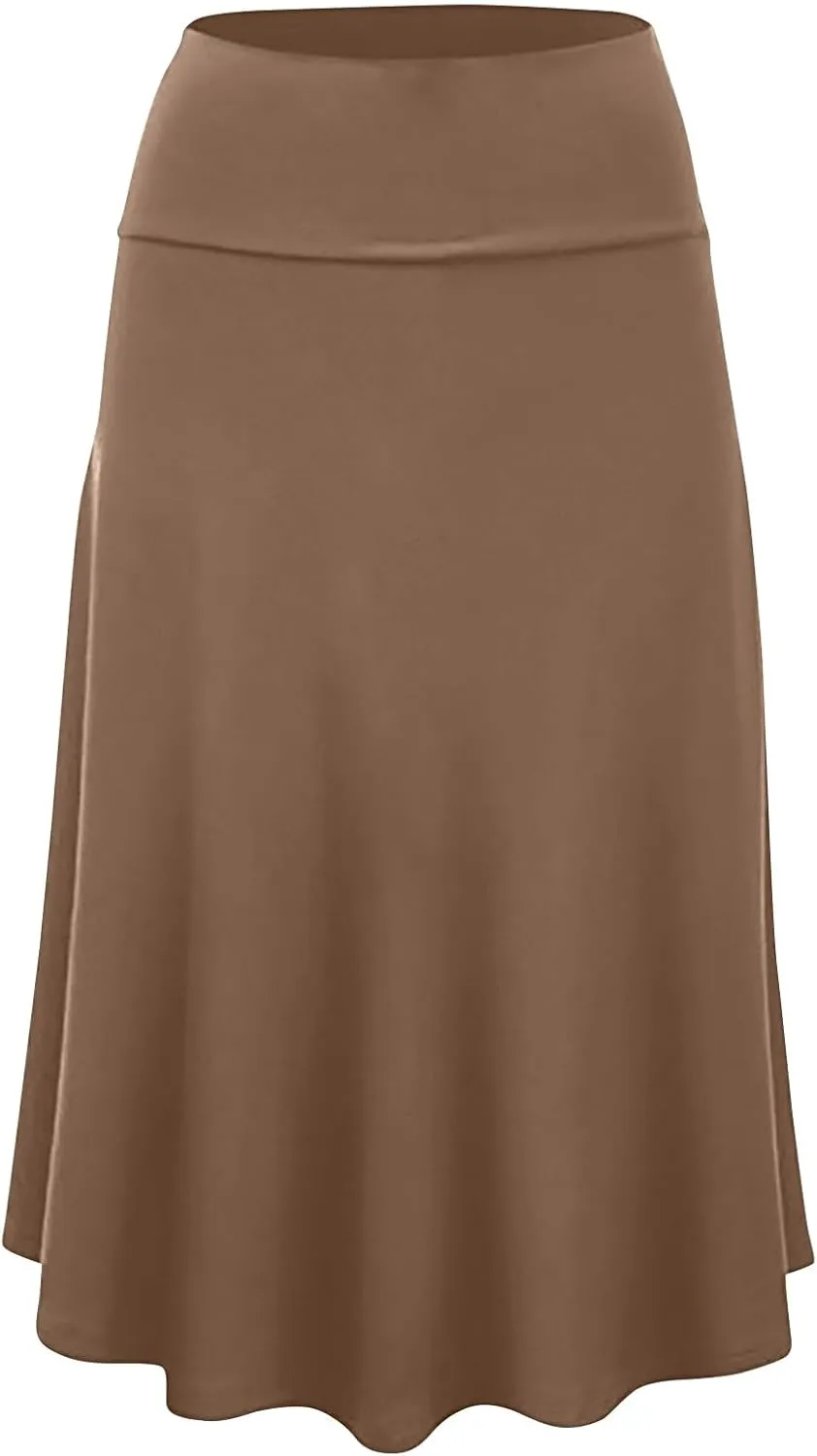 FlekmanArt Women's Basic Midi Skirt Versatile Stretchy Flared Summer Casual High Waisted Skirt Pleated A-Line Skirts
