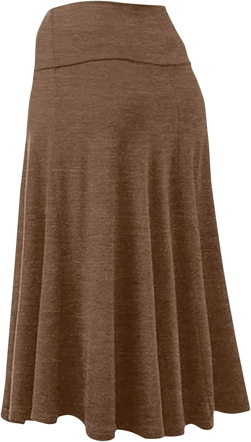 FlekmanArt Women's Basic Midi Skirt Versatile Stretchy Flared Summer Casual High Waisted Skirt Pleated A-Line Skirts