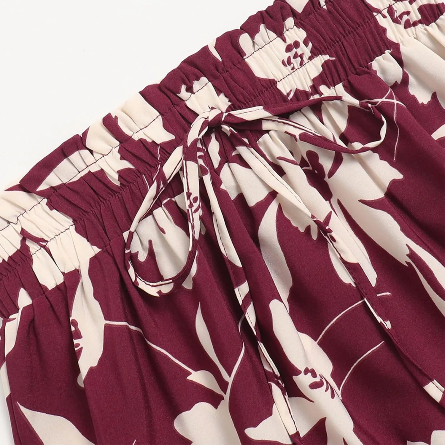 Floral Midi Skirts for Women Drawstring Waist Ruffle Hem Tiered Flowy Long Skirt A Line Boho Pleated Floral Skirt