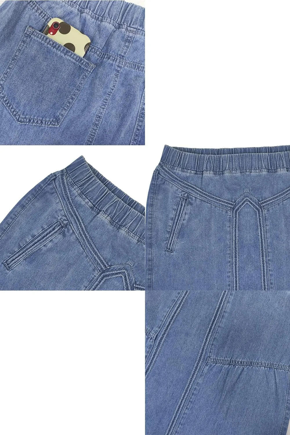 Fronage Women's Distressed Hippie Long Denim Skirt Casual Elastic Waist Frayed Hem A-Line Maxi Jean Skirts with Pocket