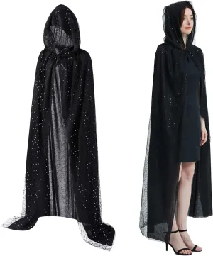Full Length Hooded Cloak Adults Witch Cape Vampire Deluxe Wizard Costume Cosplay Robe Women Party