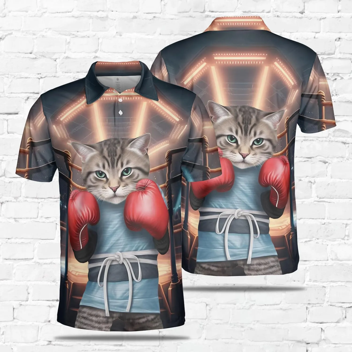 Funny Cat Polo Shirts for Men - Galaxy Cat Mens Quick Dry Short Sleeve Polo Shirts Series 28