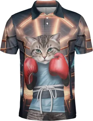 Funny Cat Polo Shirts for Men - Galaxy Cat Mens Quick Dry Short Sleeve Polo Shirts Series 28