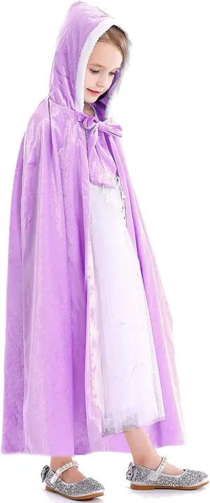 Fur Princess Hooded Cape Cloaks Costume Birthday Halloween Cosplay for Girls