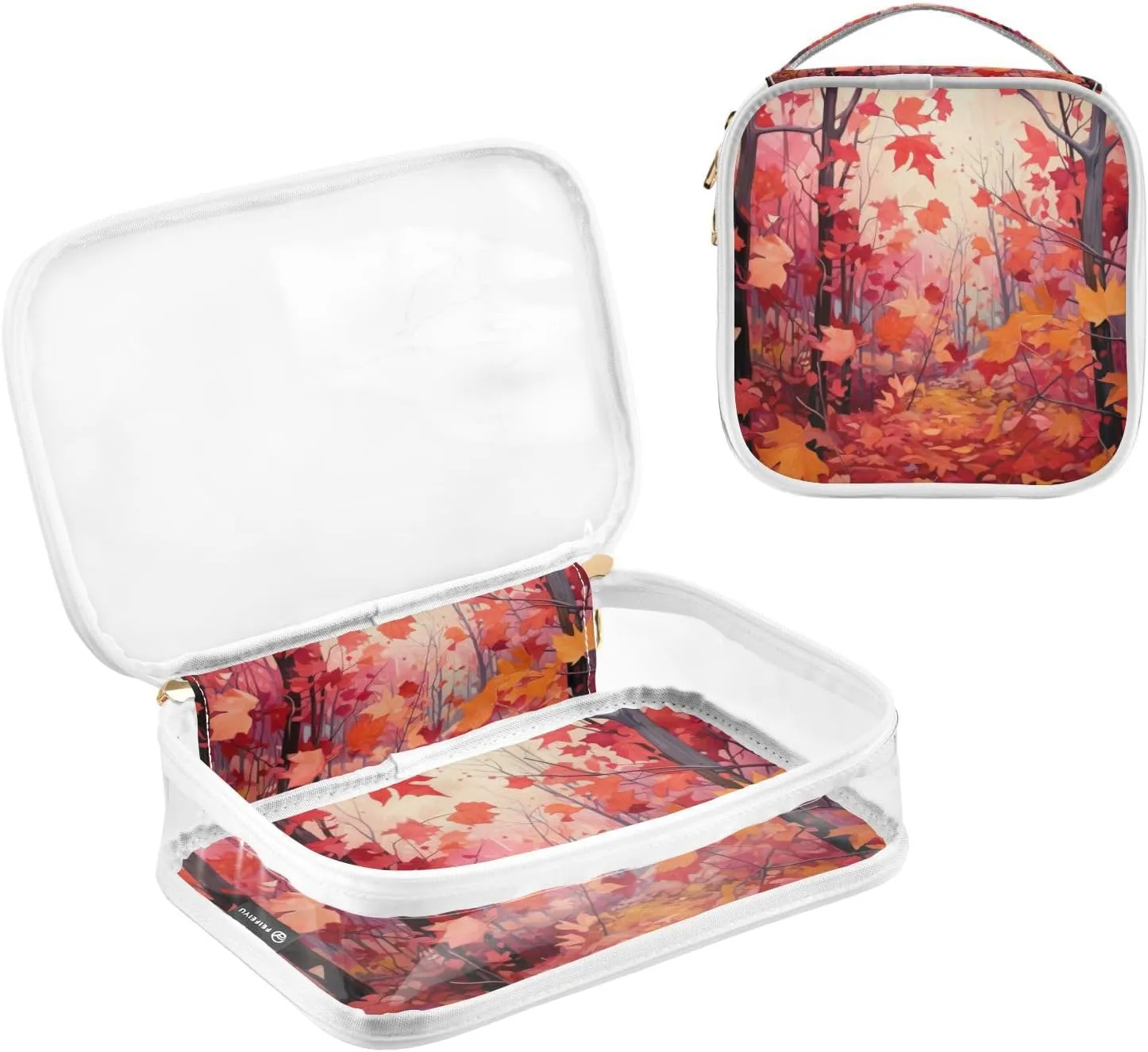GAIGEO Fall Red Leaves Clear Carry on Toiletry Bag, Bag for Cosmetics, Toiletry Bag for Women Clear, 2 Pack