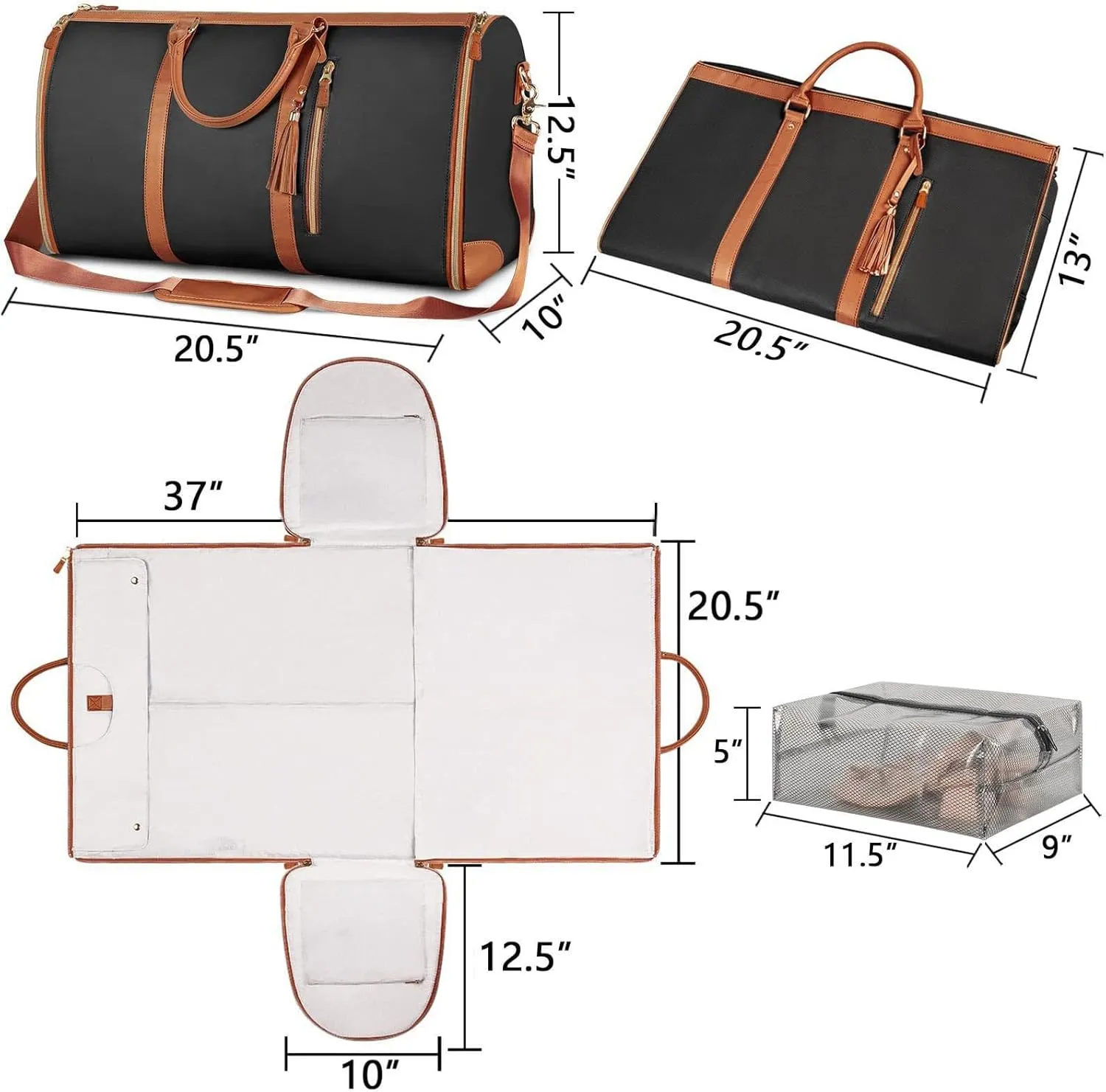 Garment Bags for Travel, Garment Duffle Bags for Travel, Convertible Garment Bags for Travel, Carry On Garment Bag for Suits, Suit Travel Bags for Women-Black