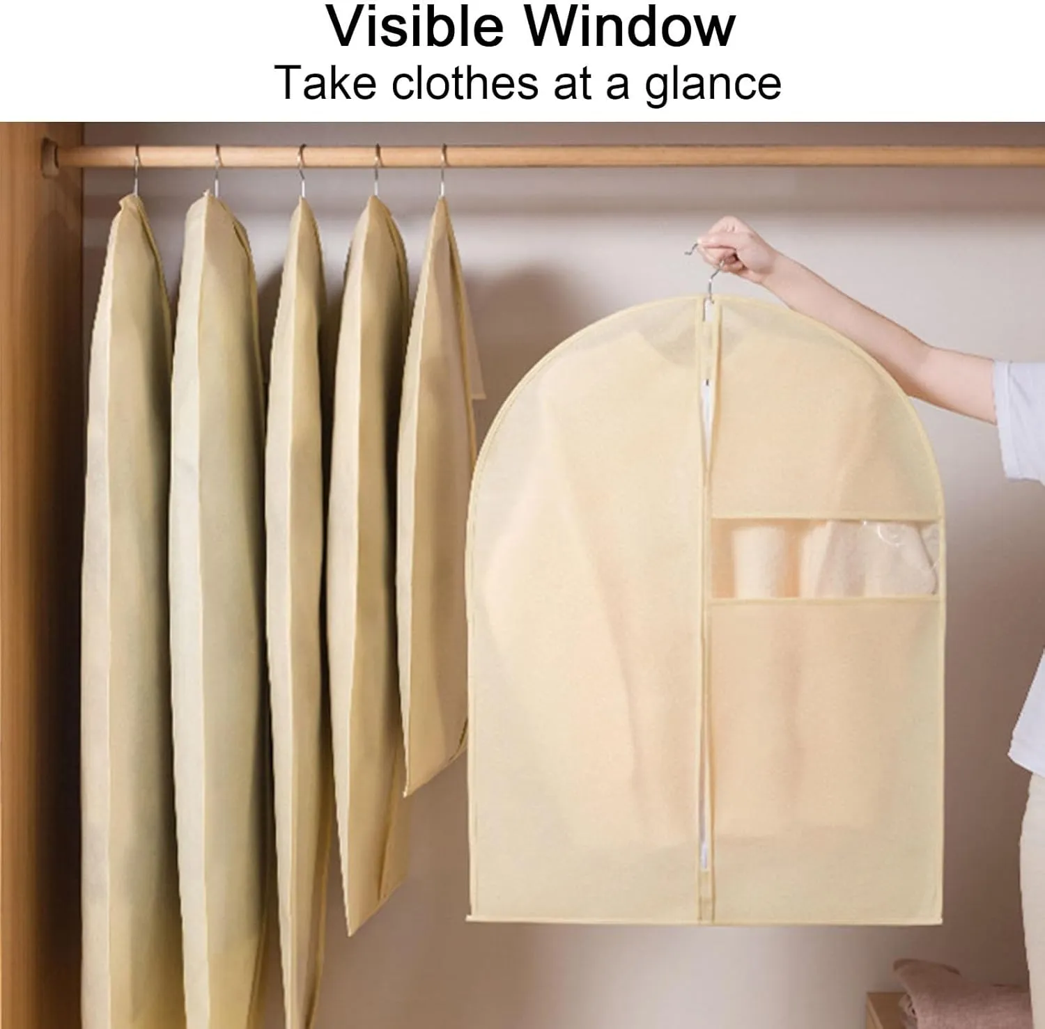 Garment Covers for Hanging Clothes, Suit Bag with Metal Zipper and Transparent Window Design, Suitable for Storing Suits, Jackets(Gray,60x140cm x55in)