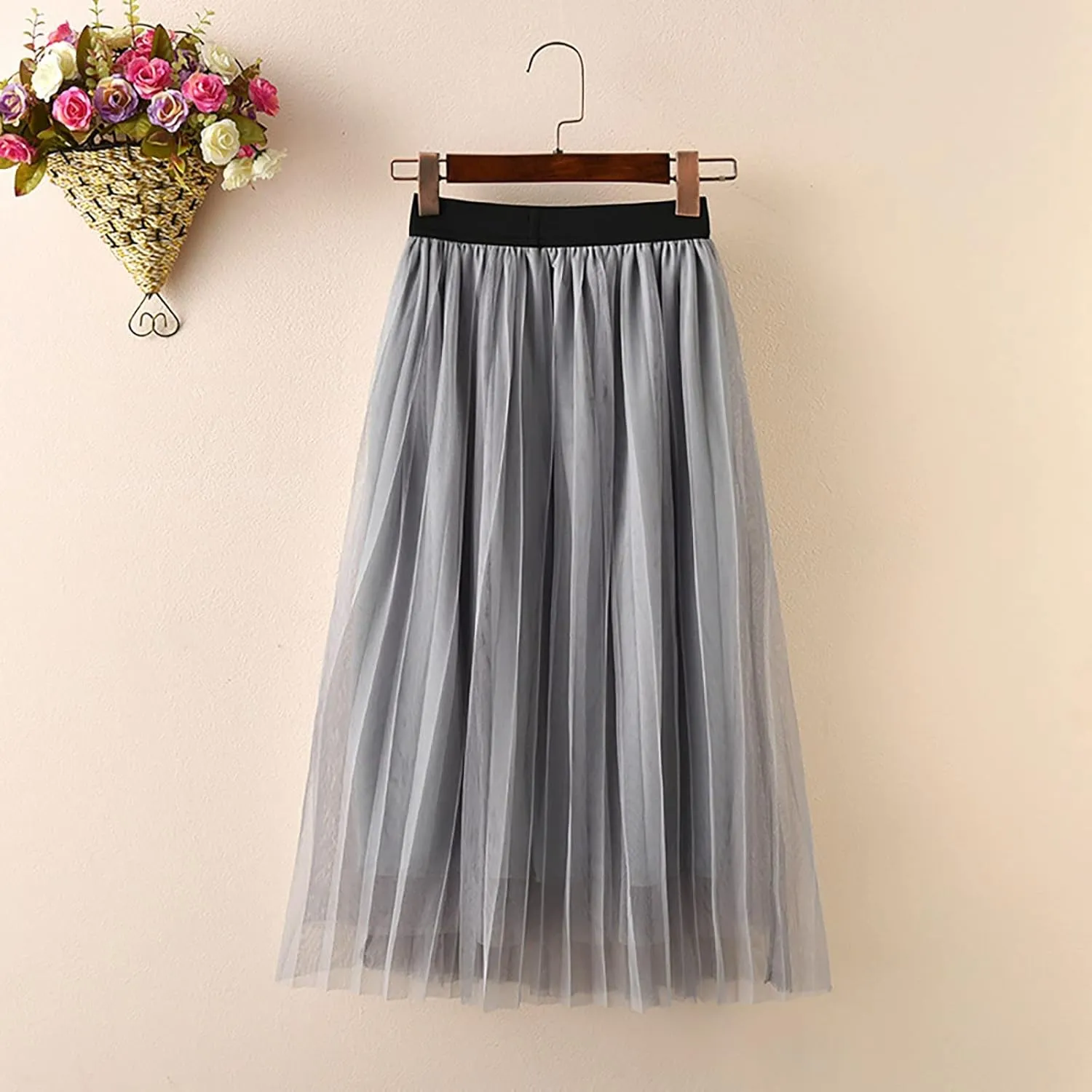 Girls Pleated Elastic High Waist A-Line Boho Swing Maxi Long Skirt Soft Solid Color Seersucker Princess Tutu Skirts