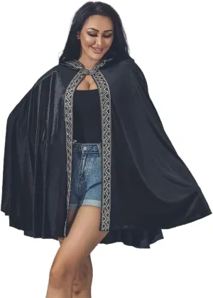 GORAIS Black Velvet Hooded Cloak Short Cape Halloween Cosplay Costume Cloaks for Women