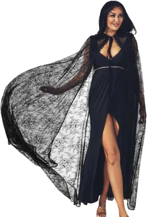 GORAIS Lace Hooded Cloak Long Womens Halloween Costumes Cape Full Length Sheer Cosplay Cloaks Robe