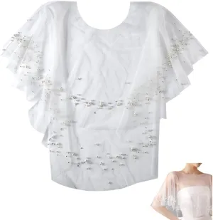 GORGECRAFT Wedding Bridal Cloaks Faux Pearls Rhinestone Evening Capes Shawl Wrap Shrug Short Shoulder Cover up Cape Scar
