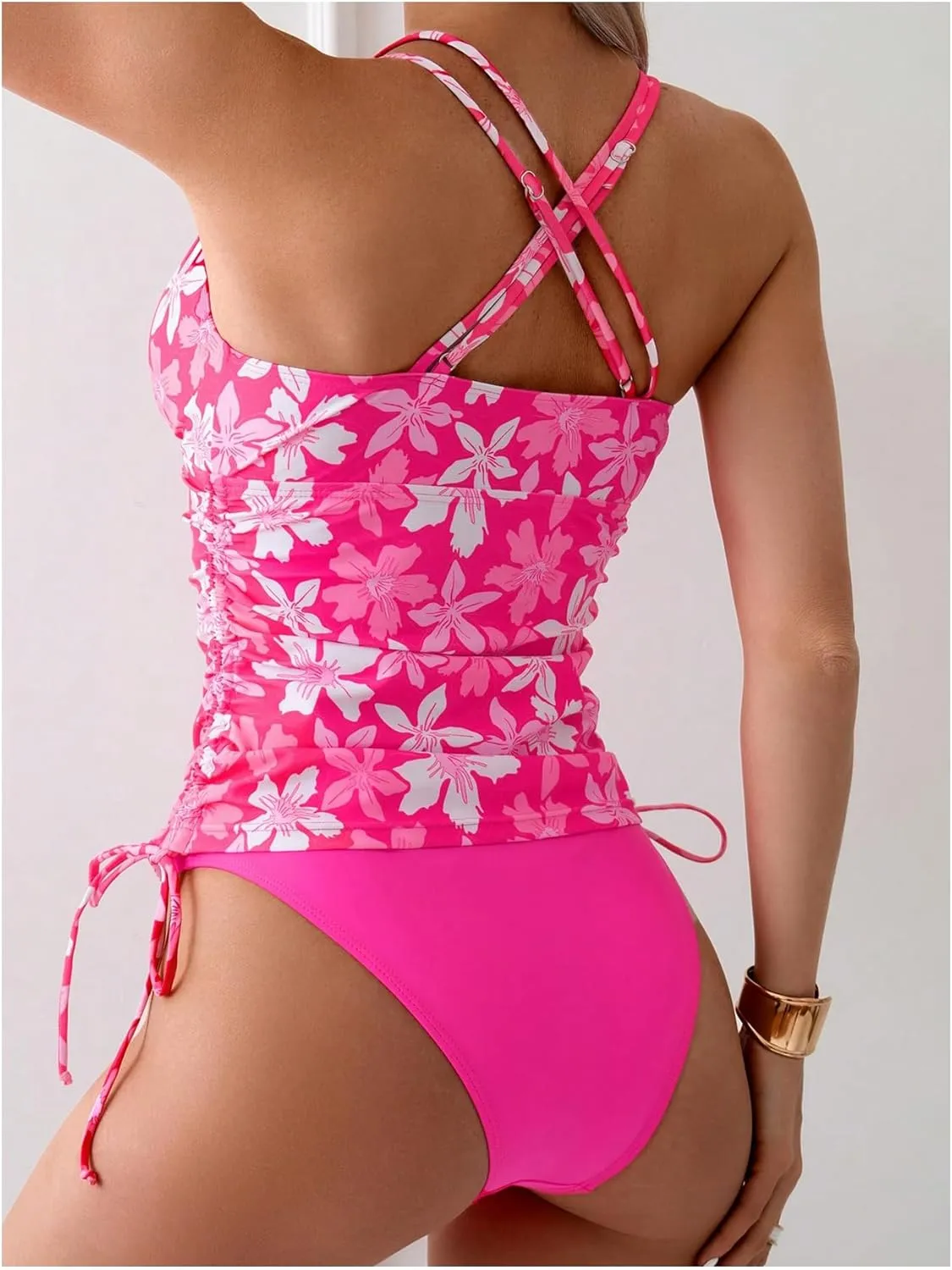 GORGLITTER Women's Floral Print Tankini Swimsuits Bow Tie High Waisted Bathing Suit Summer Beach Vacation Swim Wear