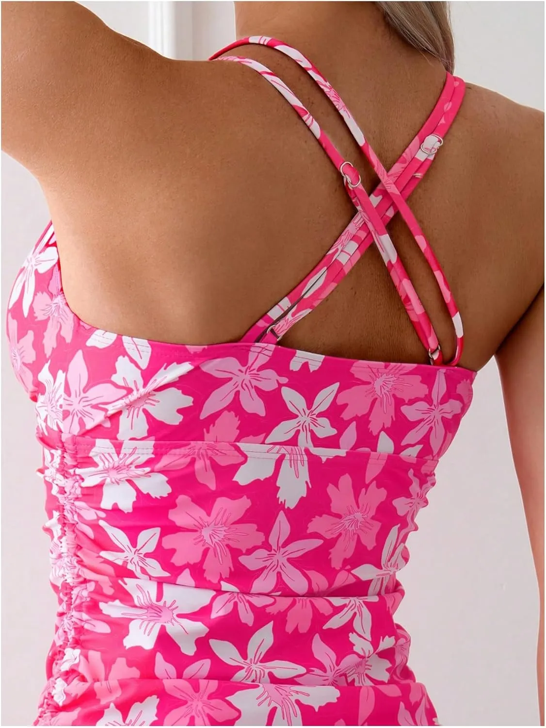 GORGLITTER Women's Floral Print Tankini Swimsuits Bow Tie High Waisted Bathing Suit Summer Beach Vacation Swim Wear