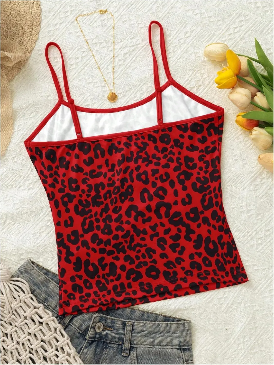 GORGLITTER Women's Y2k Leopard Crop Cami Top Spaghetti Strap Sleeveless Cheetah Camisole