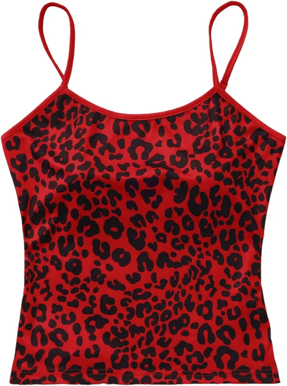 GORGLITTER Women's Y2k Leopard Crop Cami Top Spaghetti Strap Sleeveless Cheetah Camisole