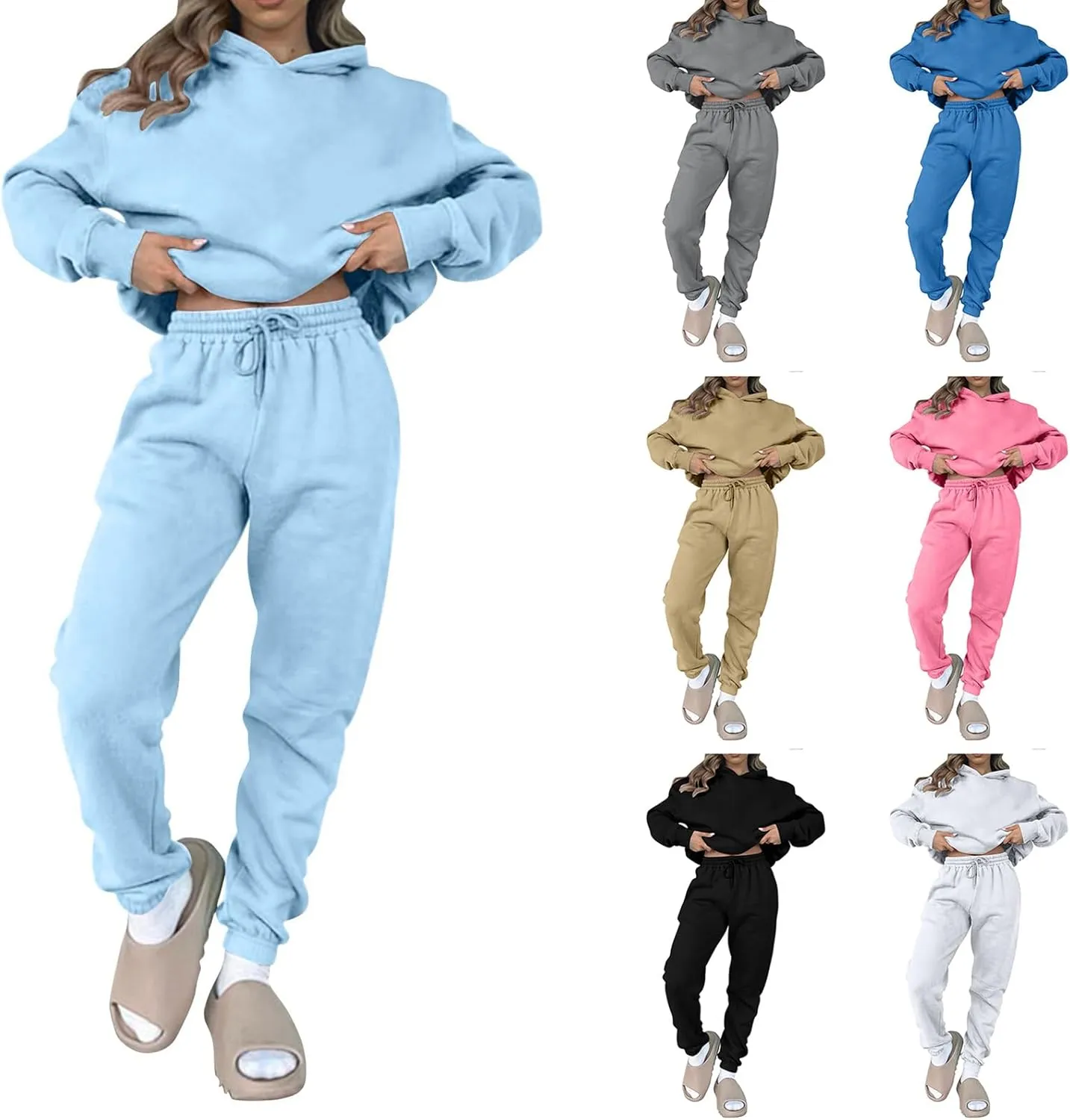 Gumipy Two Piece Sets for Women Plus Size Fleece Lounge Sets Oversized Sweatshirt Hoodie Baggy Sweatpants Spring Sweatsuits