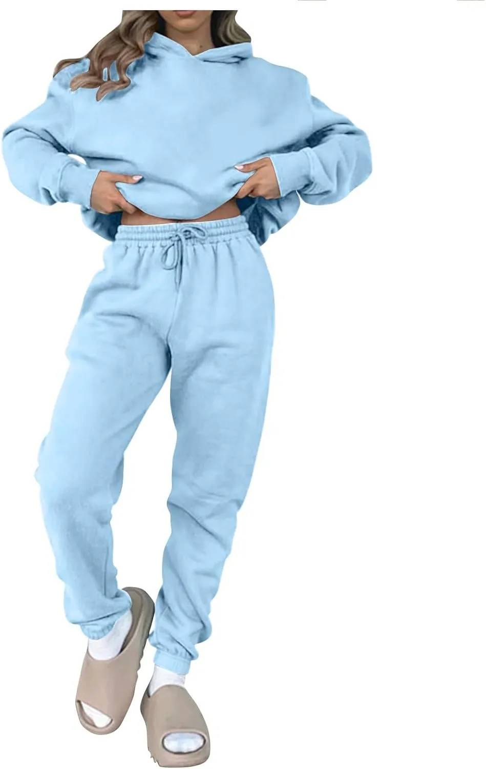Gumipy Two Piece Sets for Women Plus Size Fleece Lounge Sets Oversized Sweatshirt Hoodie Baggy Sweatpants Spring Sweatsuits