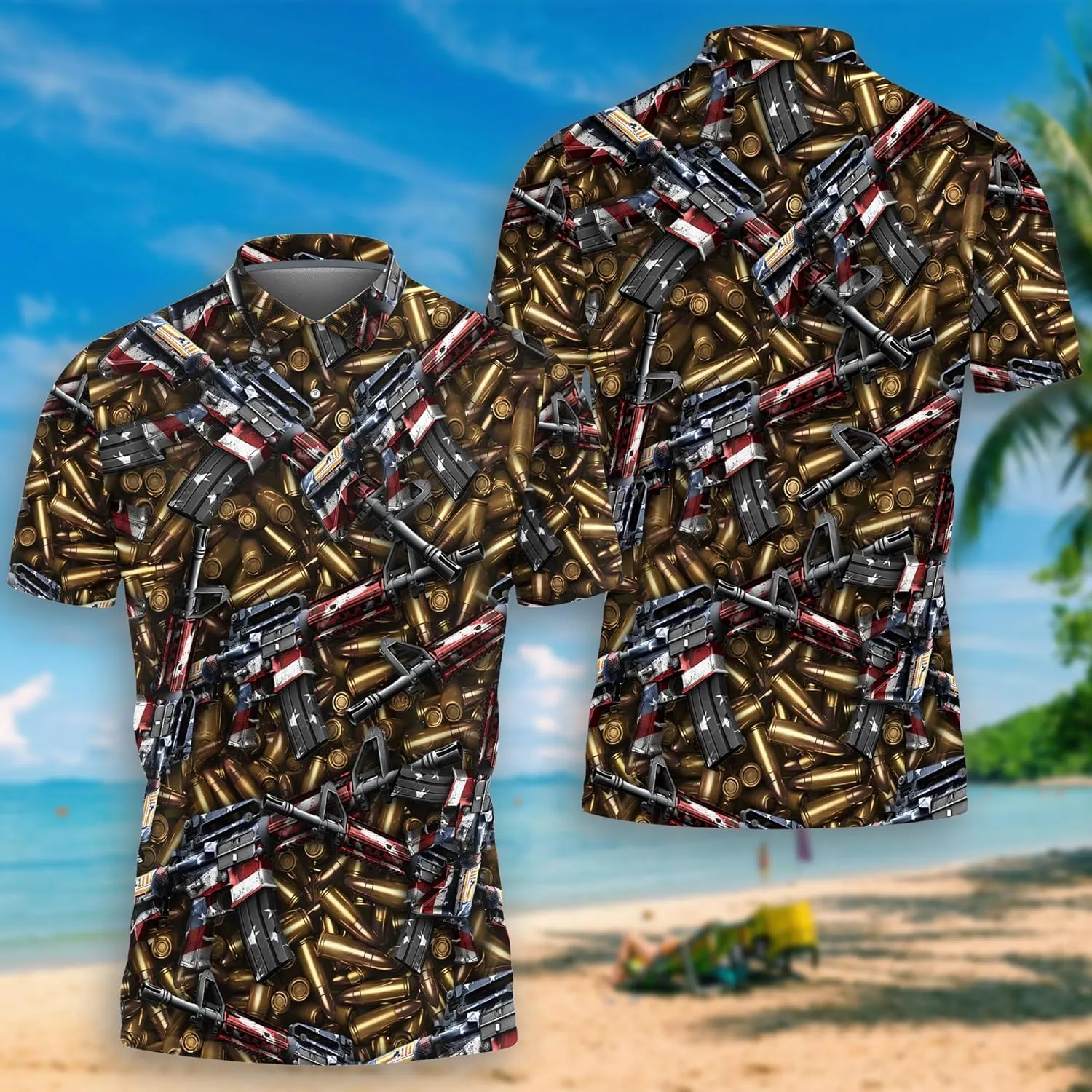 Gun Polo Shirts for Men - Short Sleeve Golf Shirts Dry Fit Mens Polo T-Shirt Casual Style 11