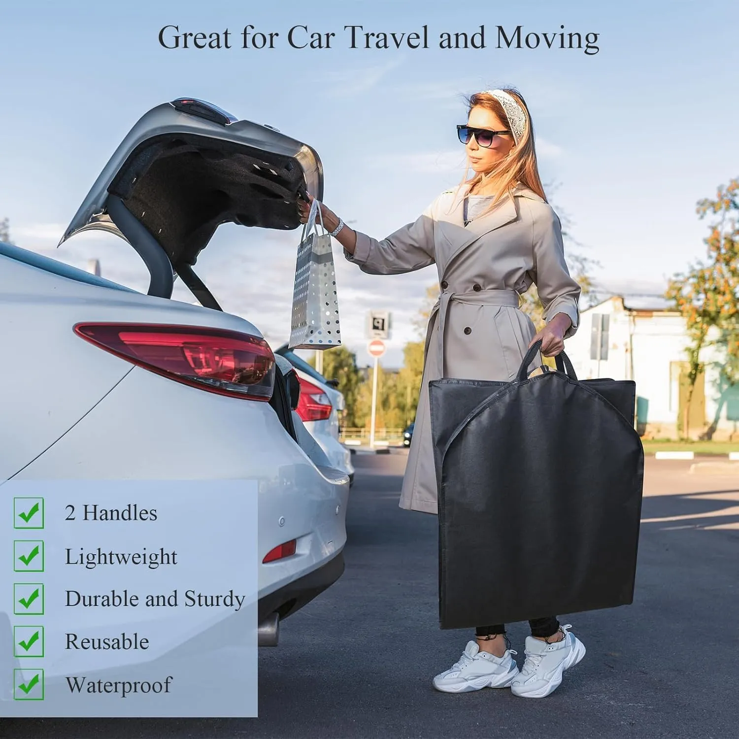 Habrur Clothes Cover 60"" Garment Bags For Travel 5 Pack Long Dress Bags For Hanging Clothes Suit Bags, Black
