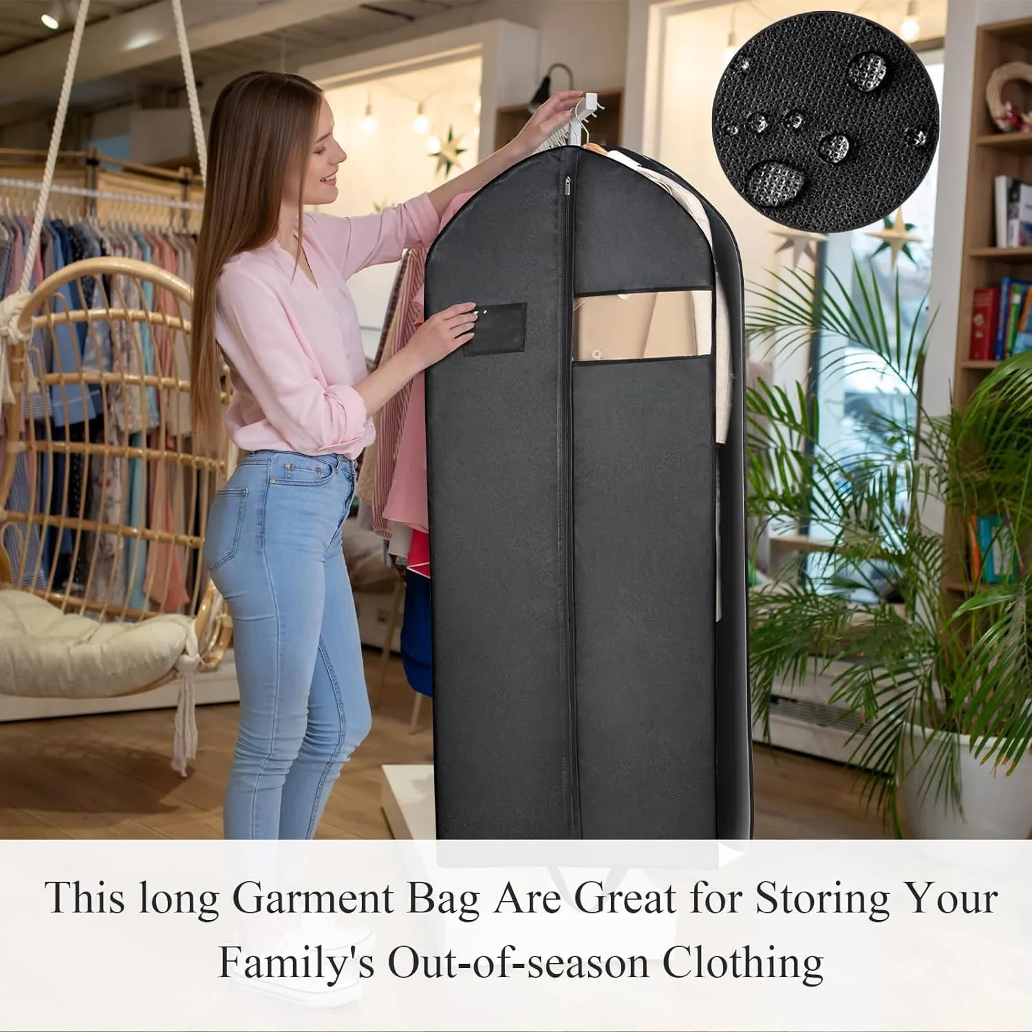 Habrur Clothes Cover 60"" Garment Bags For Travel 5 Pack Long Dress Bags For Hanging Clothes Suit Bags, Black