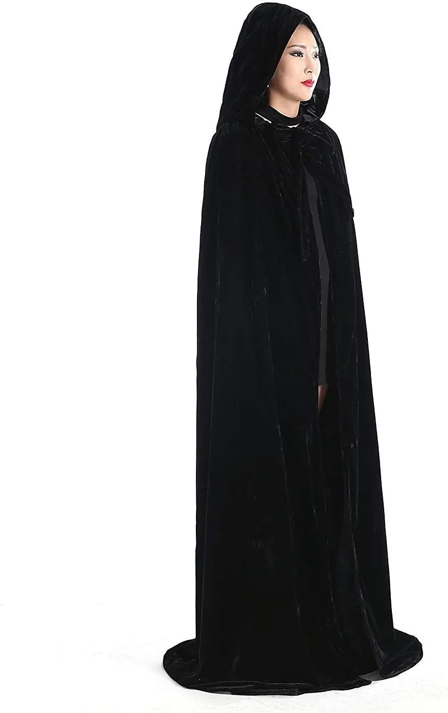 Halloween Costumes Hooded Cloak Velvet Cloak Black Cape Unisex Cosplay Capes