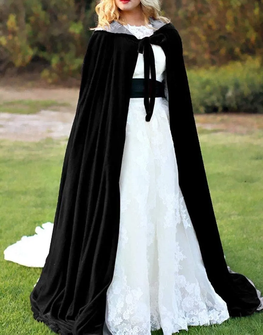 Halloween Costumes Hooded Cloak Velvet Cloak Black Cape Unisex Cosplay Capes