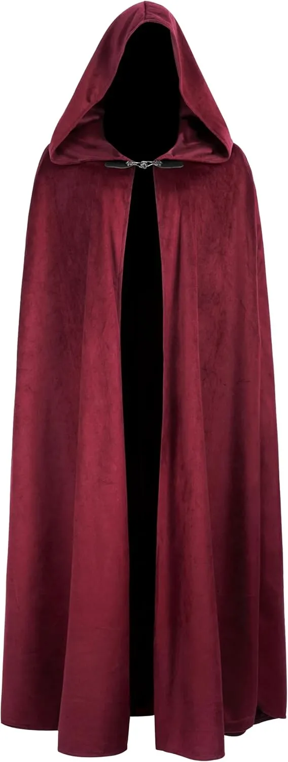 Halloween Medieval Costume Renaissance Cloak with Hood Medieval Cloak with Hood Long Adult Men and Women-Red