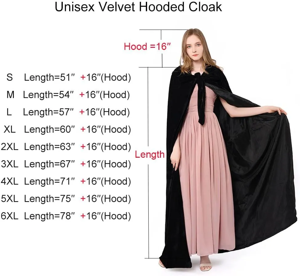 Halloween Velvet Cloak Cape with Hood Medieval Costumes Hooded Cloaks